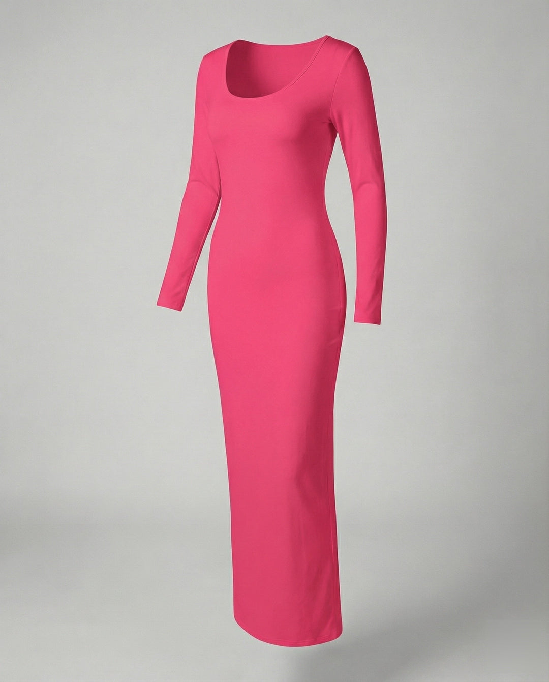 Flattering women's scoop neck long sleeve bodycon maxi dress. Fitted for versatile style, all seasons.