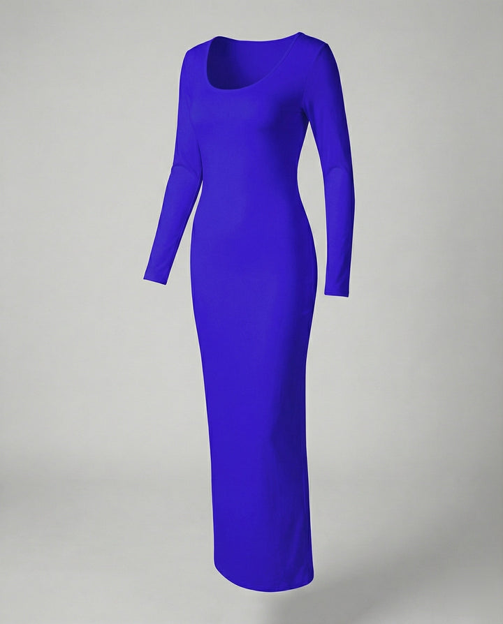 Must-have women's long sleeve scoop neck bodycon maxi dress. Elegant, fitted, and perfect for evening.