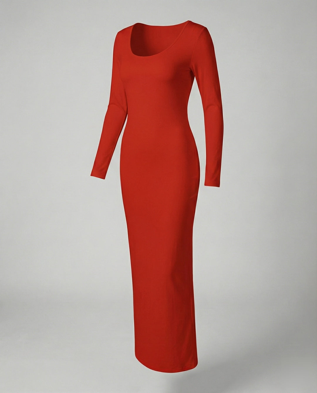 Sleek women's long sleeve scoop neck bodycon maxi dress. Fitted design, ideal for spring and all seasons.