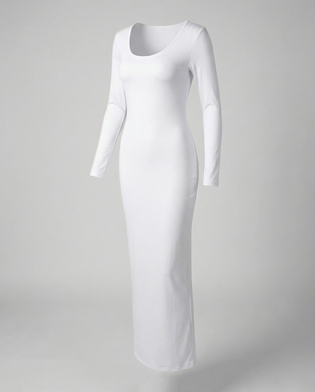 Fitted women's scoop neck long sleeve dress. Bodycon maxi style, ideal for spring or all seasons.