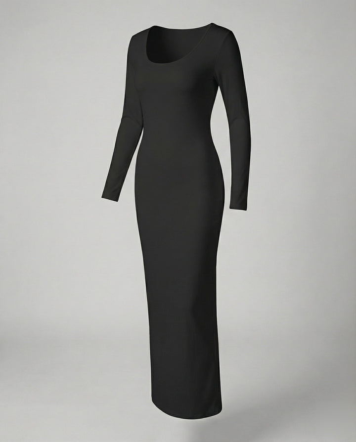 Versatile women's scoop neck long sleeve bodycon maxi dress. Elegant and comfortable for any occasion.