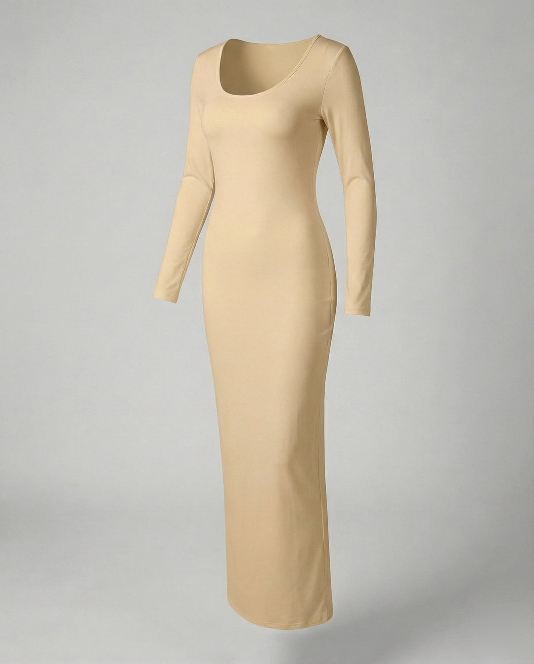Trendy women's long sleeve bodycon maxi dress. Scoop neck design, an elegant and casual dress.