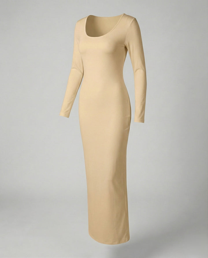 Trendy women's long sleeve bodycon maxi dress. Scoop neck design, an elegant and casual dress.
