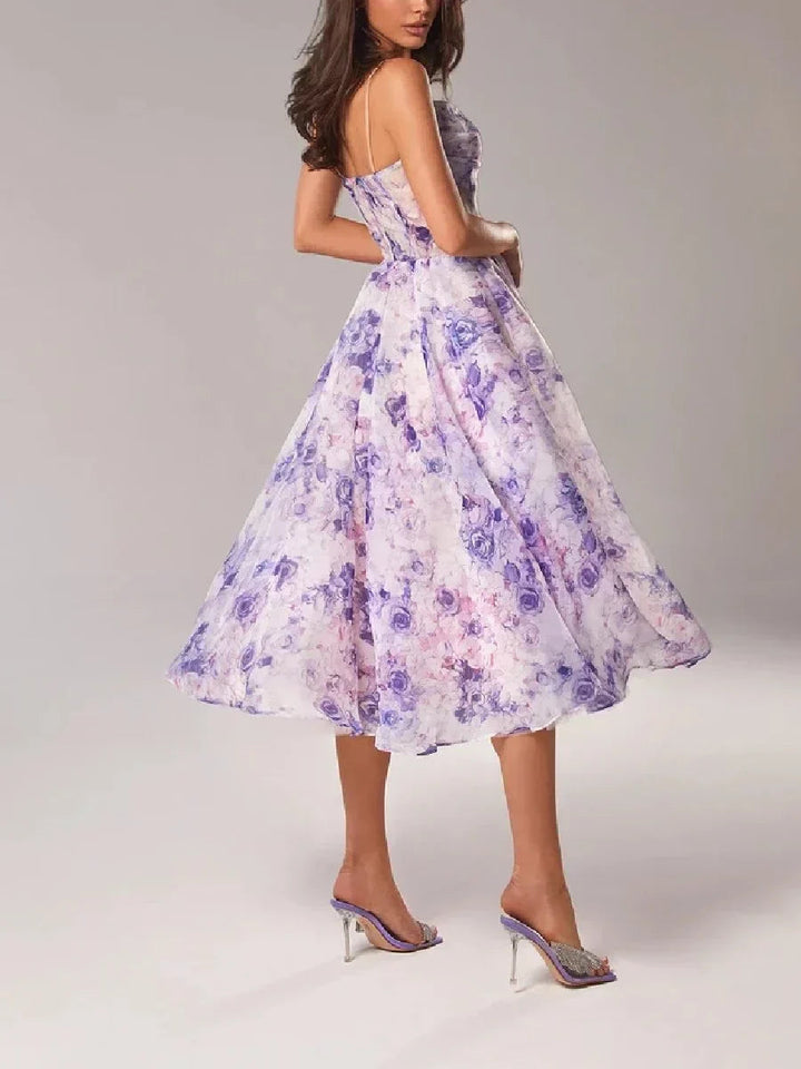 Chic strapless women's party dress in a sculpted midi design, perfect for evening events & formal wear.