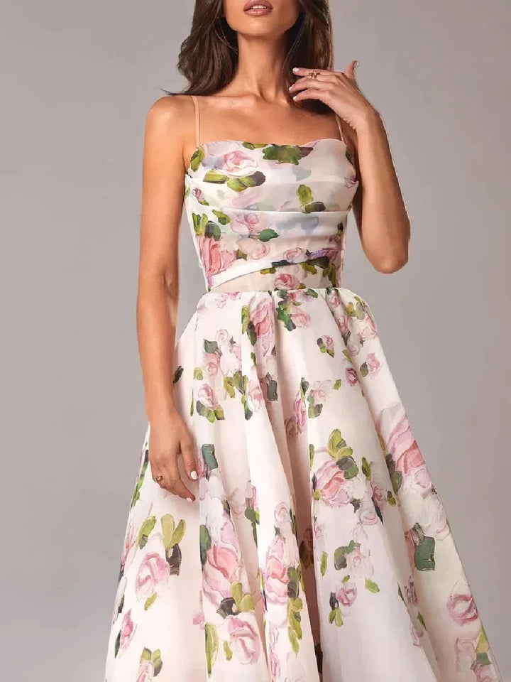 Luxurious women's elegant strapless midi dress, sculpted design for formal wear and evening glamour.