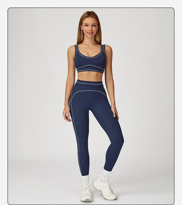 Close-up of the textured nylon blend fabric of the sculpting sports bra from the activewear set