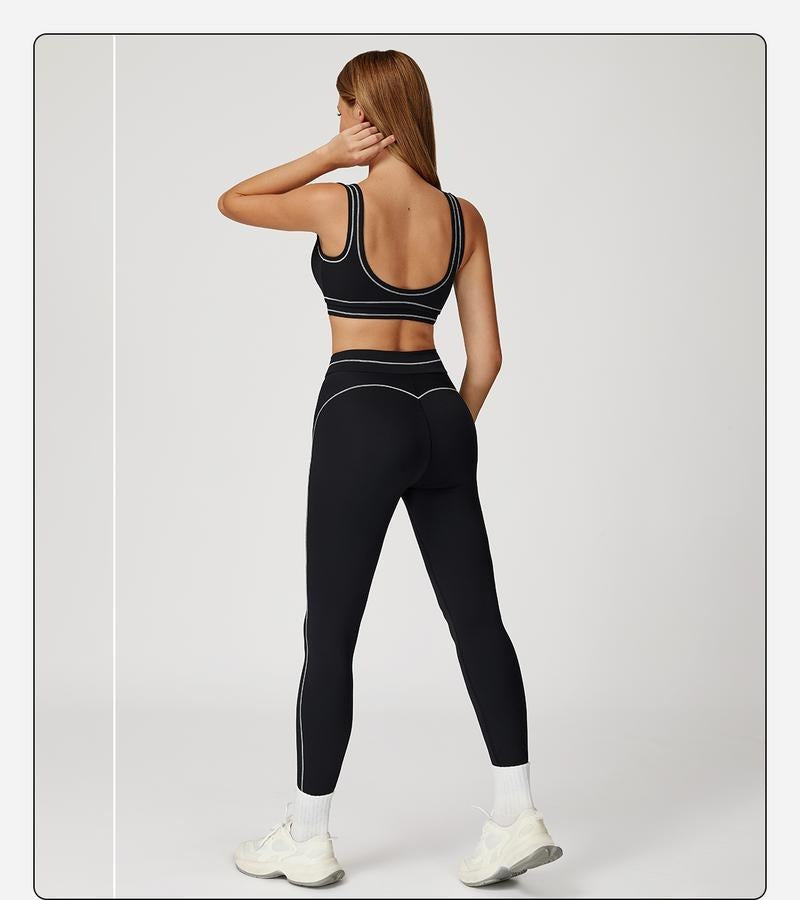 Rear view of the sculpting leggings, showcasing the fit and nylon blend material for fitness