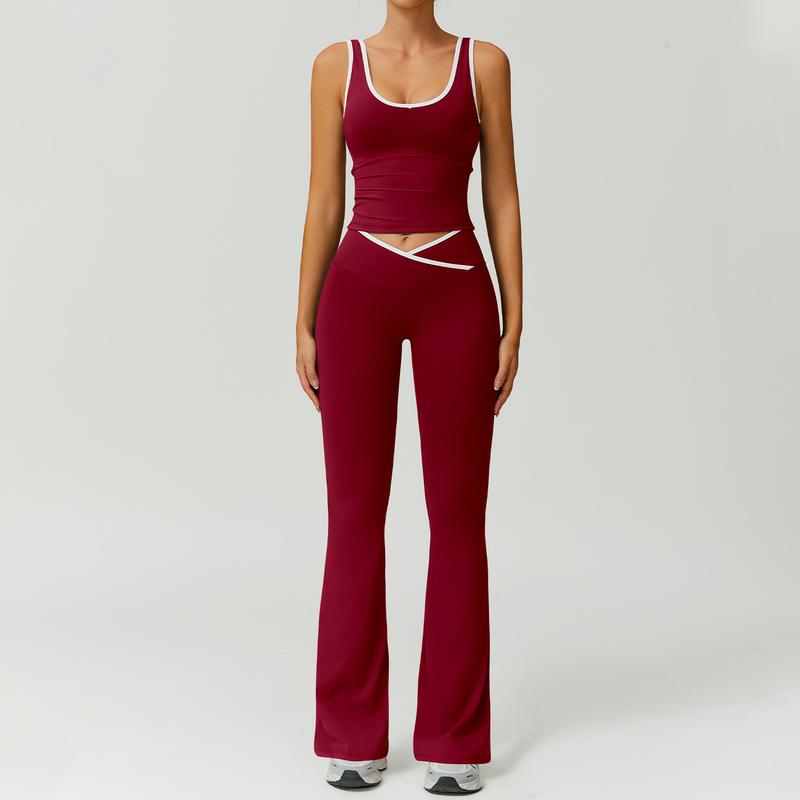 Stylish women's activewear set, including a moisture-wicking sports bra and capri leggings, perfect for fitness