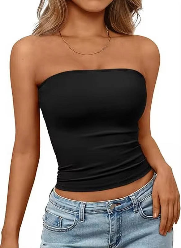 Women's seamless bandeau crop top, stretch fit for ultimate summer comfort & chic style.