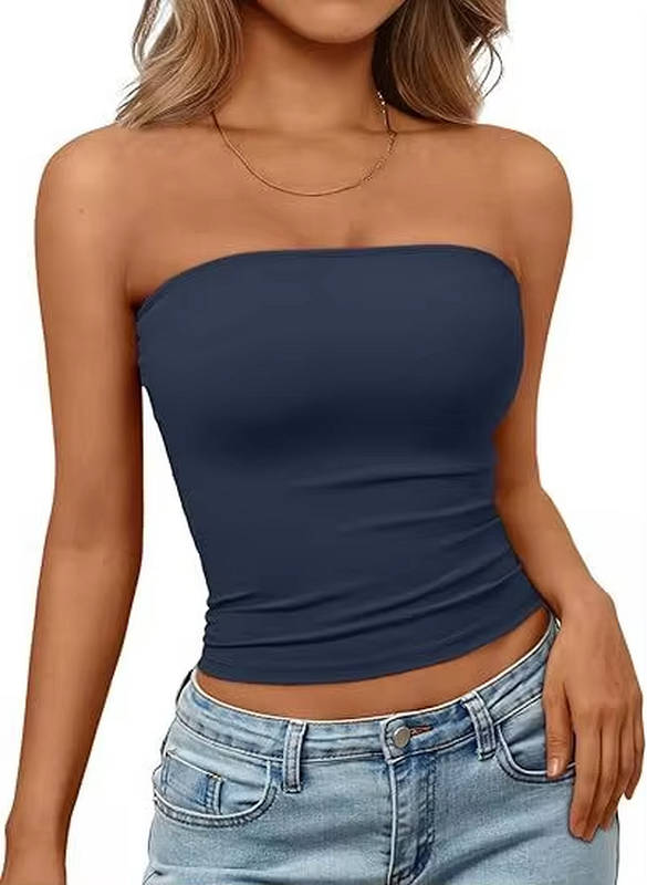 Women's seamless bandeau, stretch fit crop top, essential for summer comfort & fashion.
