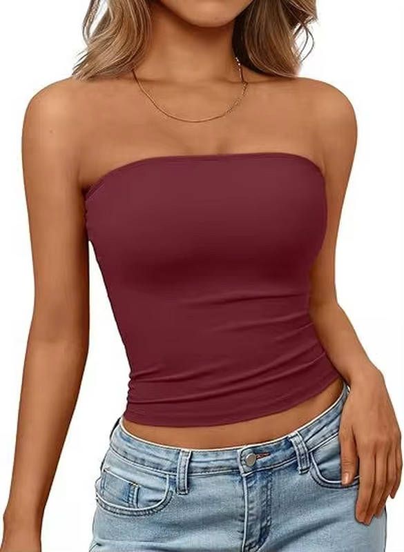 Summer-friendly women's strapless top, seamless stretch bandeau crop for easy wear.