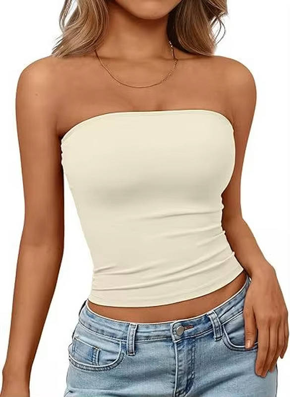 Soft women's seamless bandeau, stretch fit crop top for ultimate summer comfort.