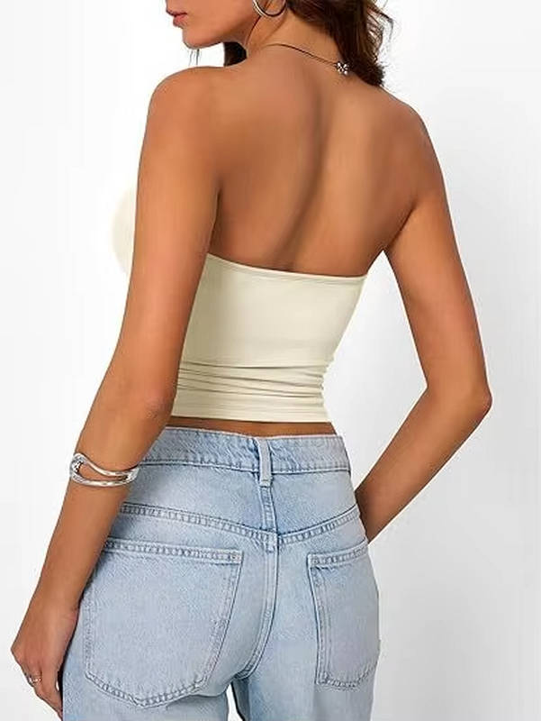 Women's chic seamless bandeau crop top, stretch fabric for comfortable summer style.