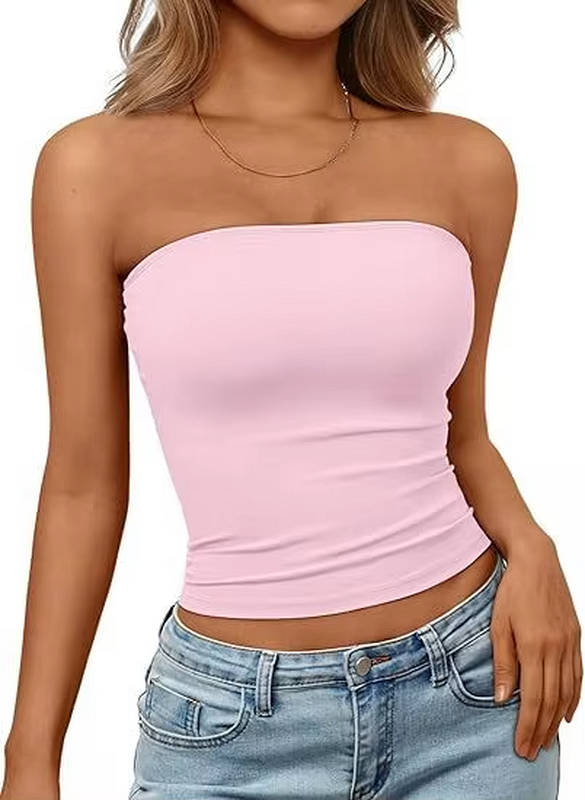 Versatile women's bandeau crop top, comfortable stretch fit, ideal for warm weather.