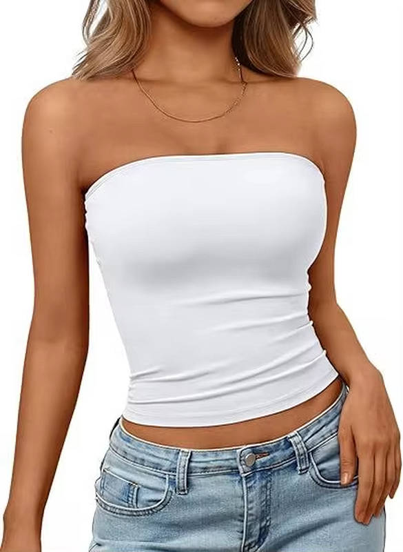 Ladies' strapless crop top, seamless design with stretch for comfortable casual wear.