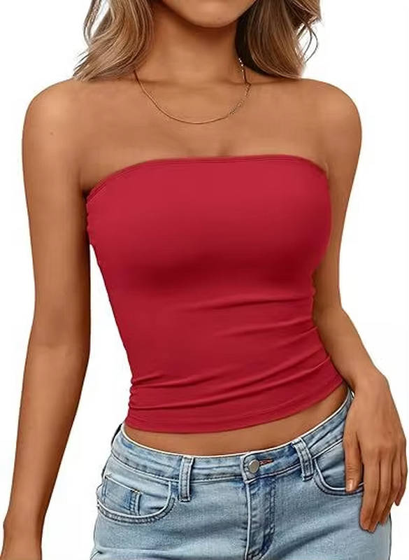 Comfortable women's tube top, seamless stretch fit bandeau, perfect for layered or solo wear.