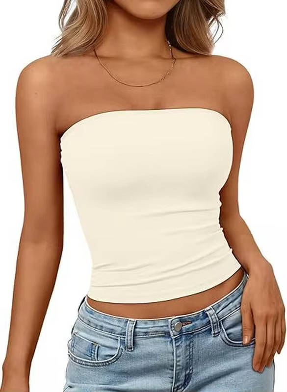 Seamless stretch bandeau top, women's comfortable crop, versatile for daily wear.