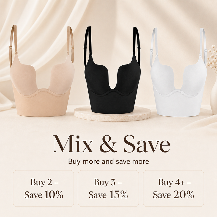 Women's seamless low back convertible bra in beige, offering versatile support for various outfits.