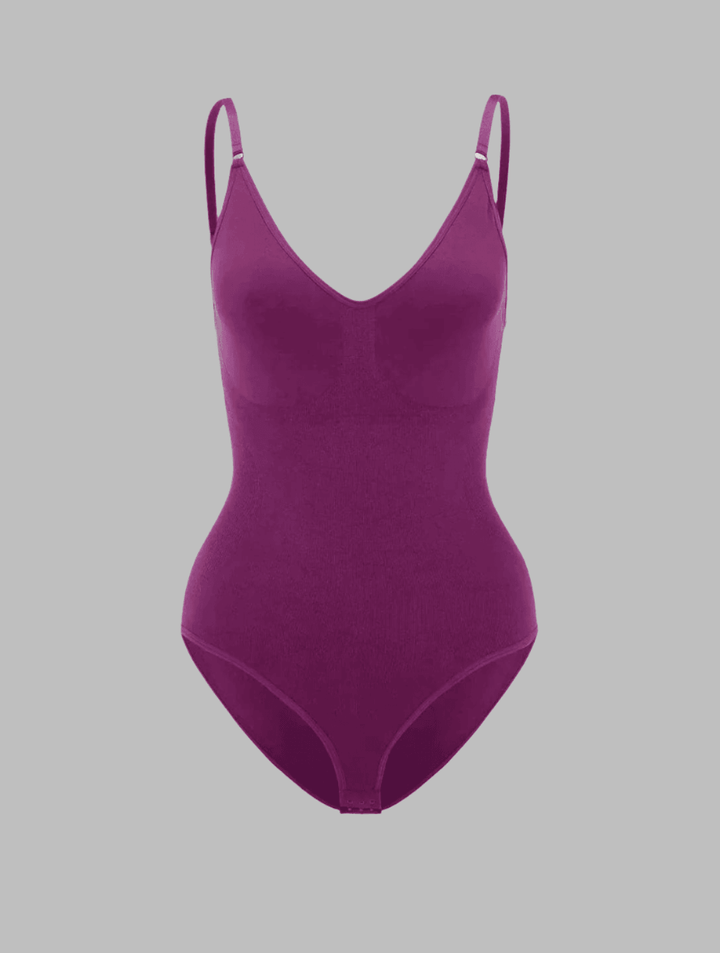 Side view: Women's body shaper bodysuit, showing effective tummy control and enhanced curves.