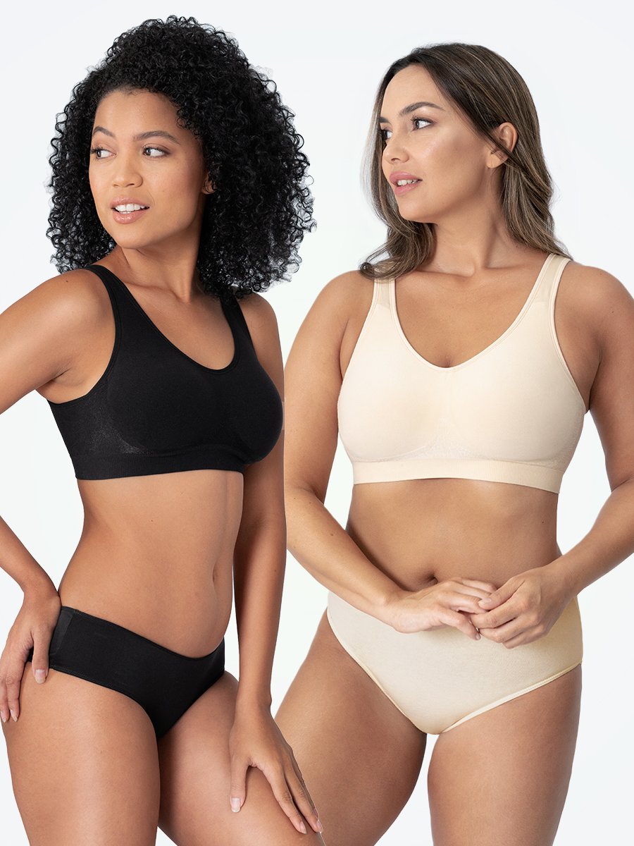 Front view of a women's shapewear sports bra, designed with seamless, wire-free comfort for all-day wear.