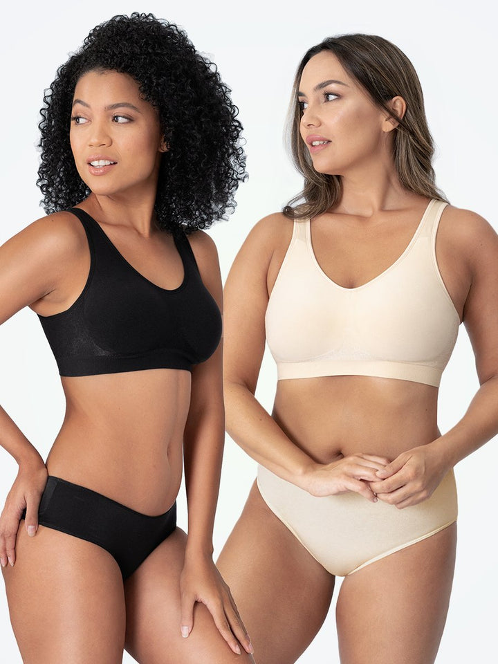 Front view of a women's shapewear sports bra, designed with seamless, wire-free comfort for all-day wear.