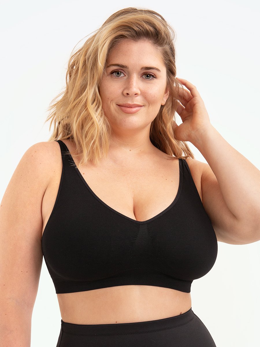 Detailed shot of a women's seamless wire-free bra's fabric, emphasizing its soft, breathable texture.