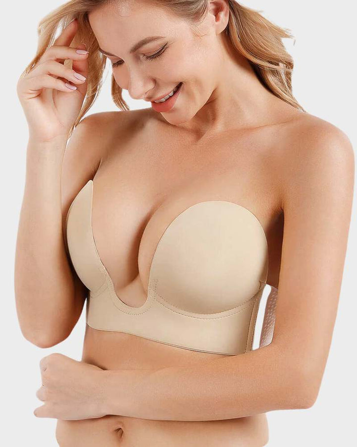 Women's wire-free ShapeFlow push-up plunge bra, supportive & flattering with adjustable straps.