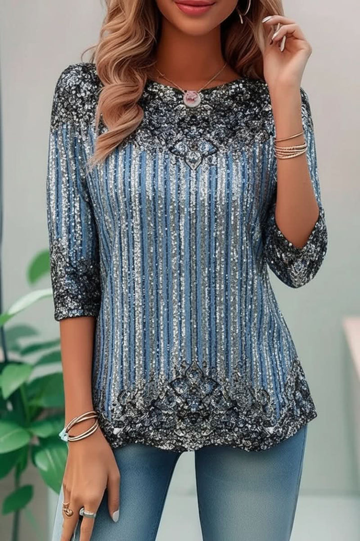 Glamorous women's sequin party top with a stunning open back, loose fit, ideal for festive celebrations.