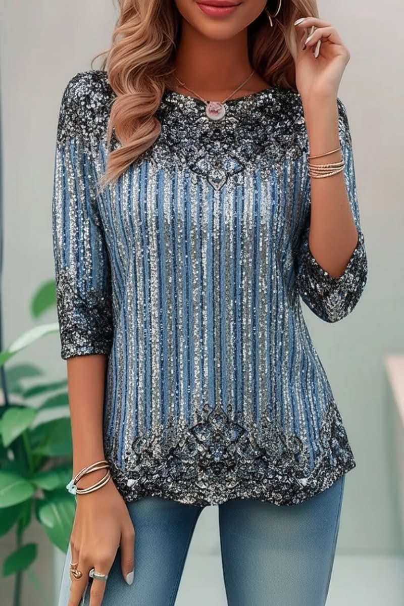 Festive women's sequin party top with a chic open back and comfortable loose fit, great for dancing.
