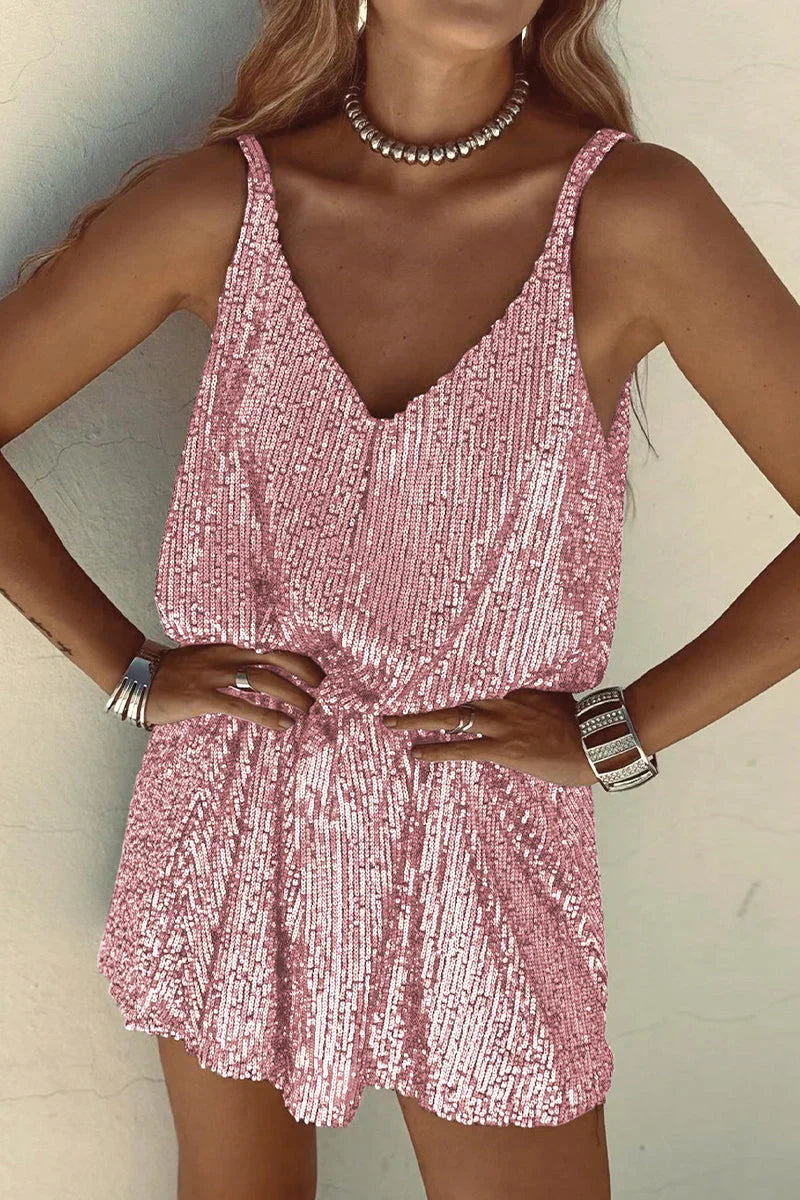 Dazzling women's sequin mini dress with a V-neck. Perfect for sparkling holiday fashion, parties & events.