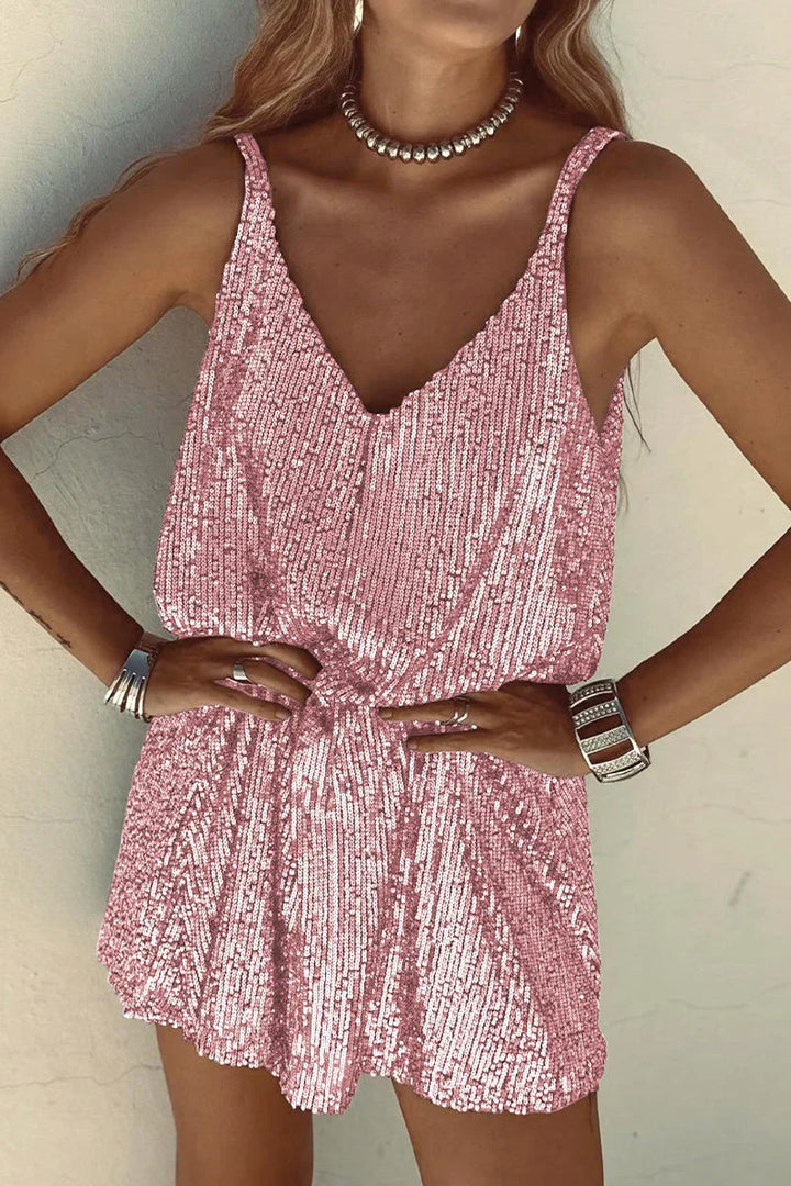 Dazzling women's sequin mini dress with a V-neck. Perfect for sparkling holiday fashion, parties & events.