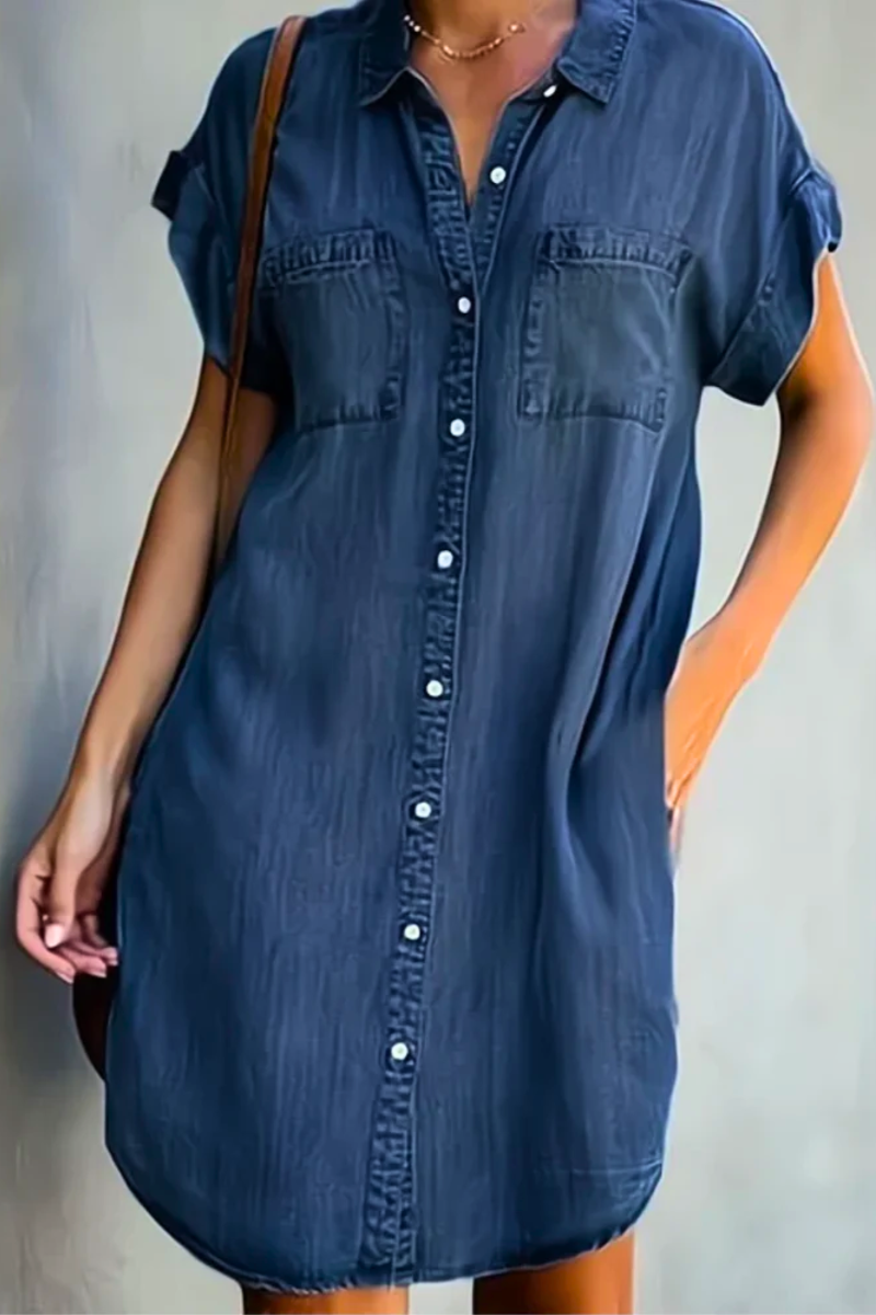 Women's short sleeve casual dress, relaxed fit for comfortable everyday wear. Perfect versatile summer & spring fashion.