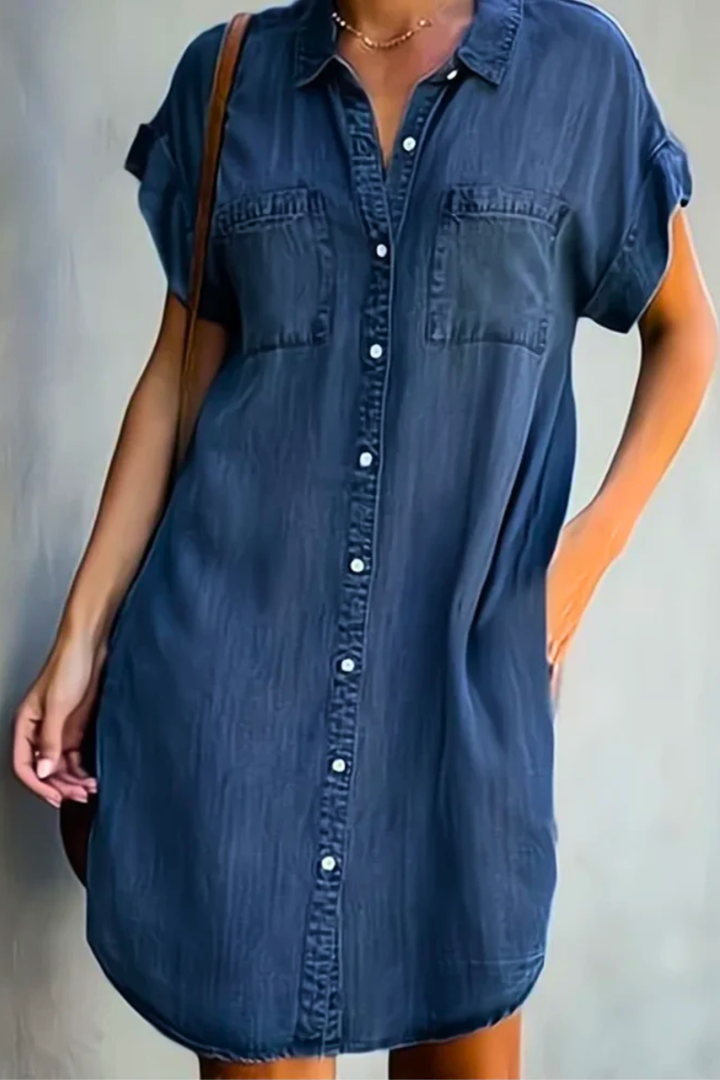 Women's short sleeve casual dress, relaxed fit for comfortable everyday wear. Perfect versatile summer & spring fashion.