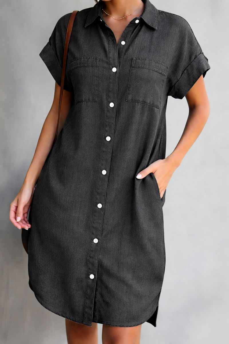 Stylish women's relaxed fit short sleeve day dress. Versatile casual fashion for spring, summer, and everyday wear.