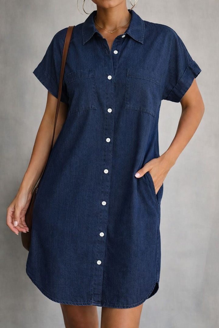 Comfortable women's short sleeve utility style dress with a relaxed fit. Ideal for versatile casual spring & summer fashion.