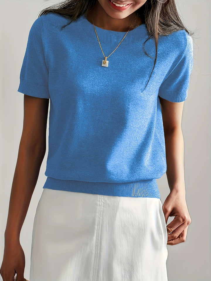 Women's everyday tee with short sleeves, a comfortable crew neck, and ribbed hem.