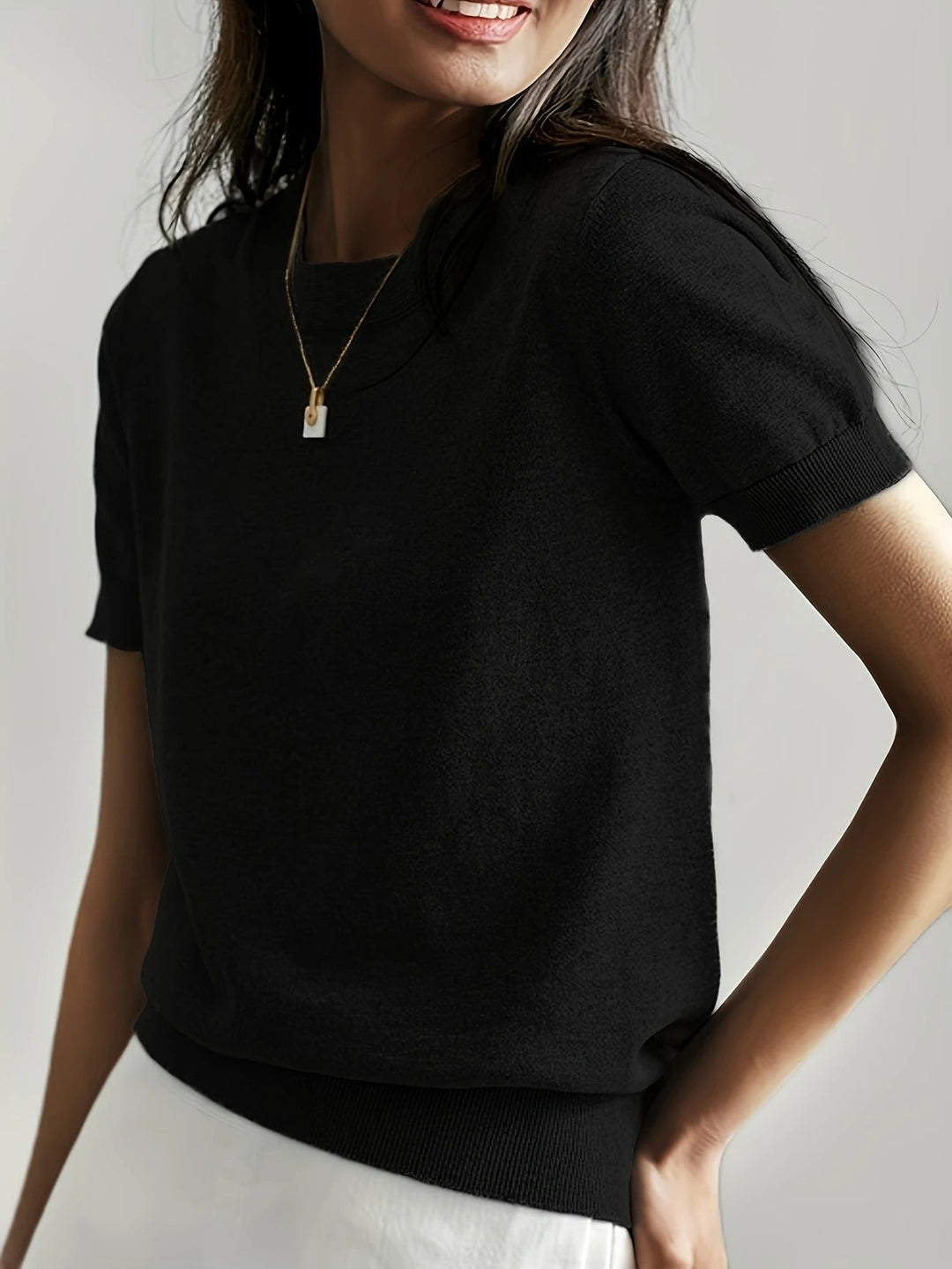 Comfortable women's short sleeve tee. Crew neck and ribbed hem, perfect for casual outfits.