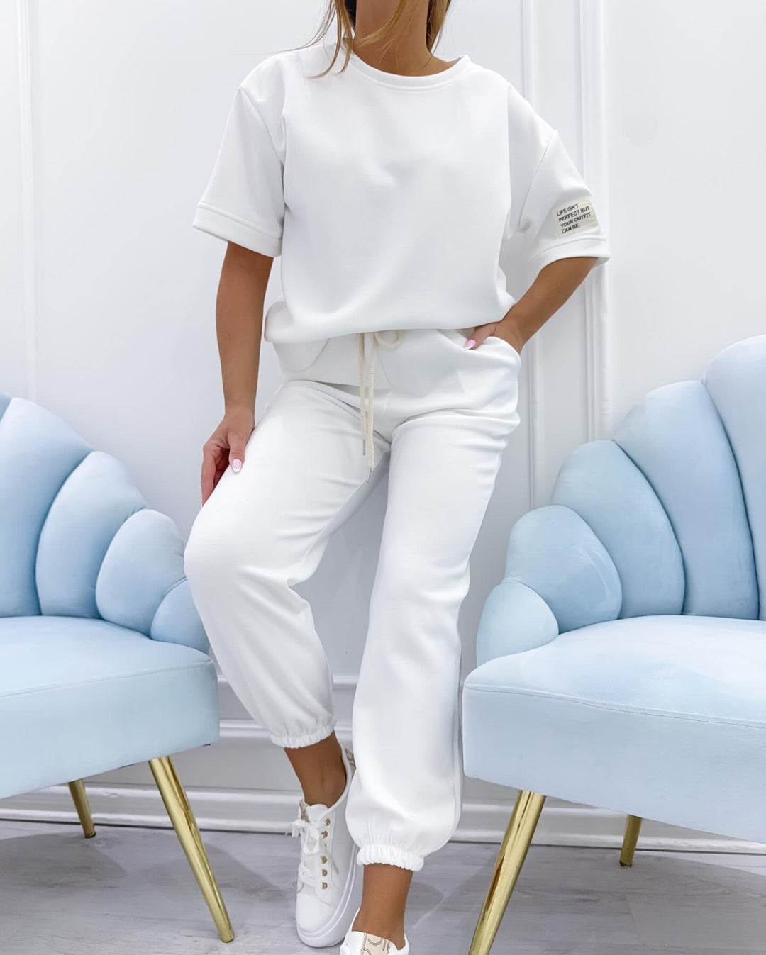 Women's short sleeve matching set, relaxed fit & comfortable loungewear. Perfect for casual summer days.