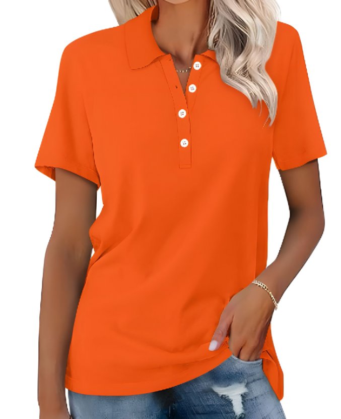 Classic fit women's short sleeve polo, stylish & comfortable for versatile wear.