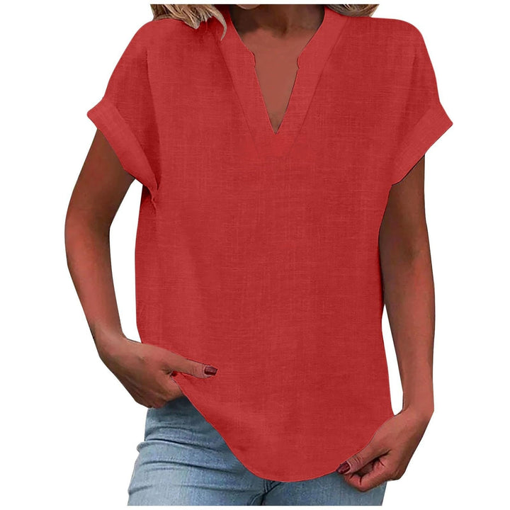 Relaxed fit Sienna V-Neck Blouse, short sleeve, comfortable and easy care women's top.