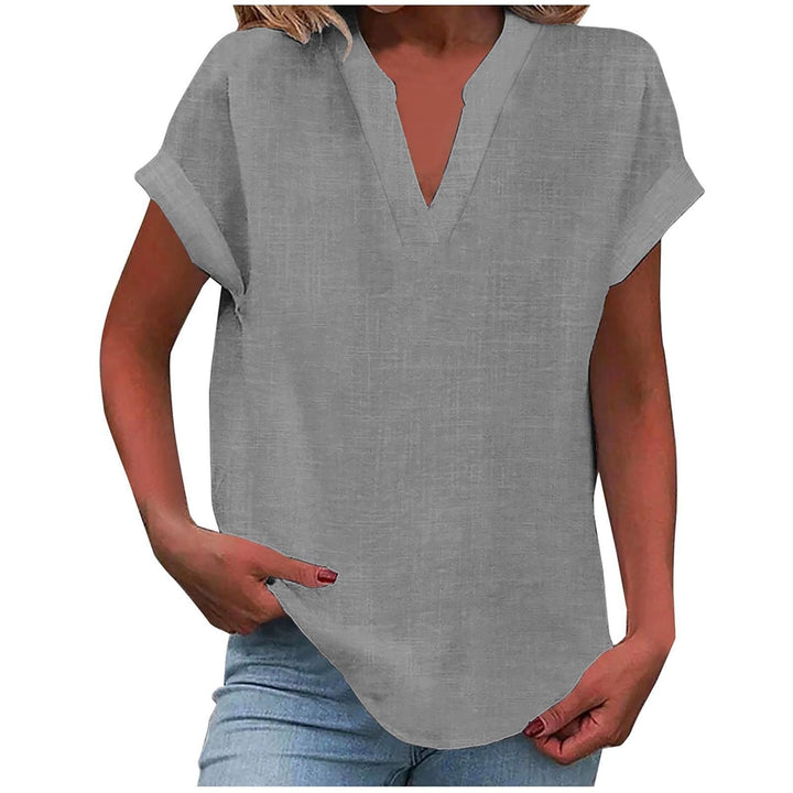 Versatile women's Sienna V-Neck blouse, short sleeve, switches easily from casual to workwear.