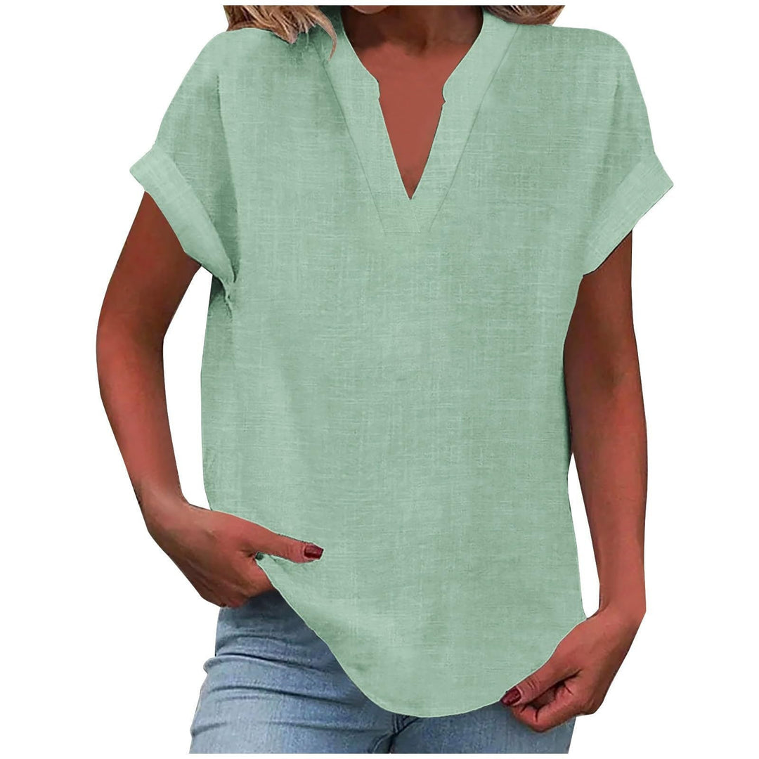 Sienna V-Neck short sleeve blouse for women, relaxed fit, combines elegance with comfort.