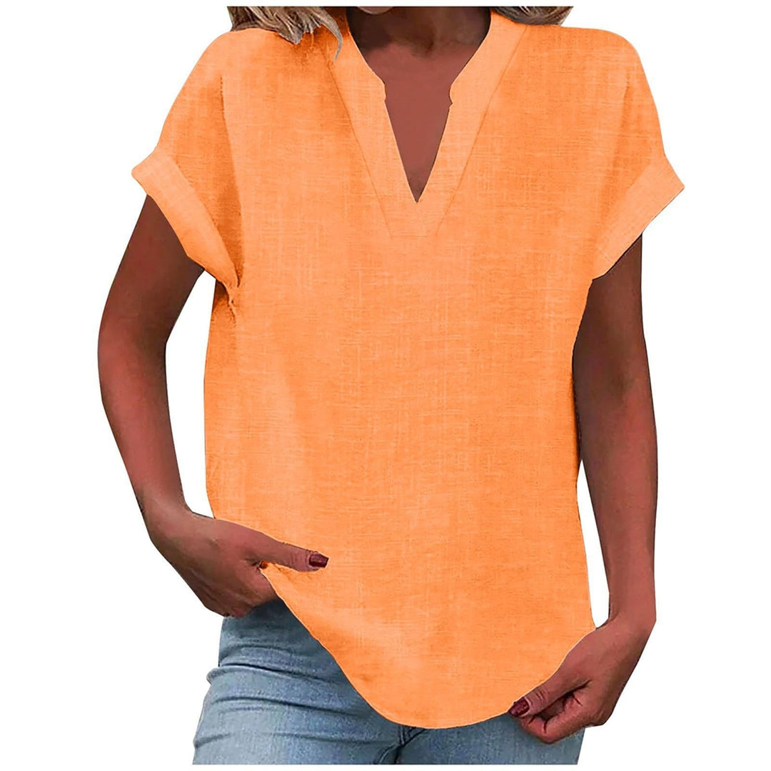 Easy care women's V-Neck blouse, relaxed fit, short sleeve, perfect for everyday style.