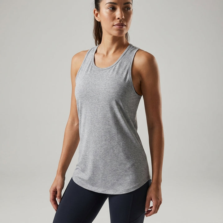 Stretch fabric sleeveless athletic top for women, providing comfort & flexibility during workouts.