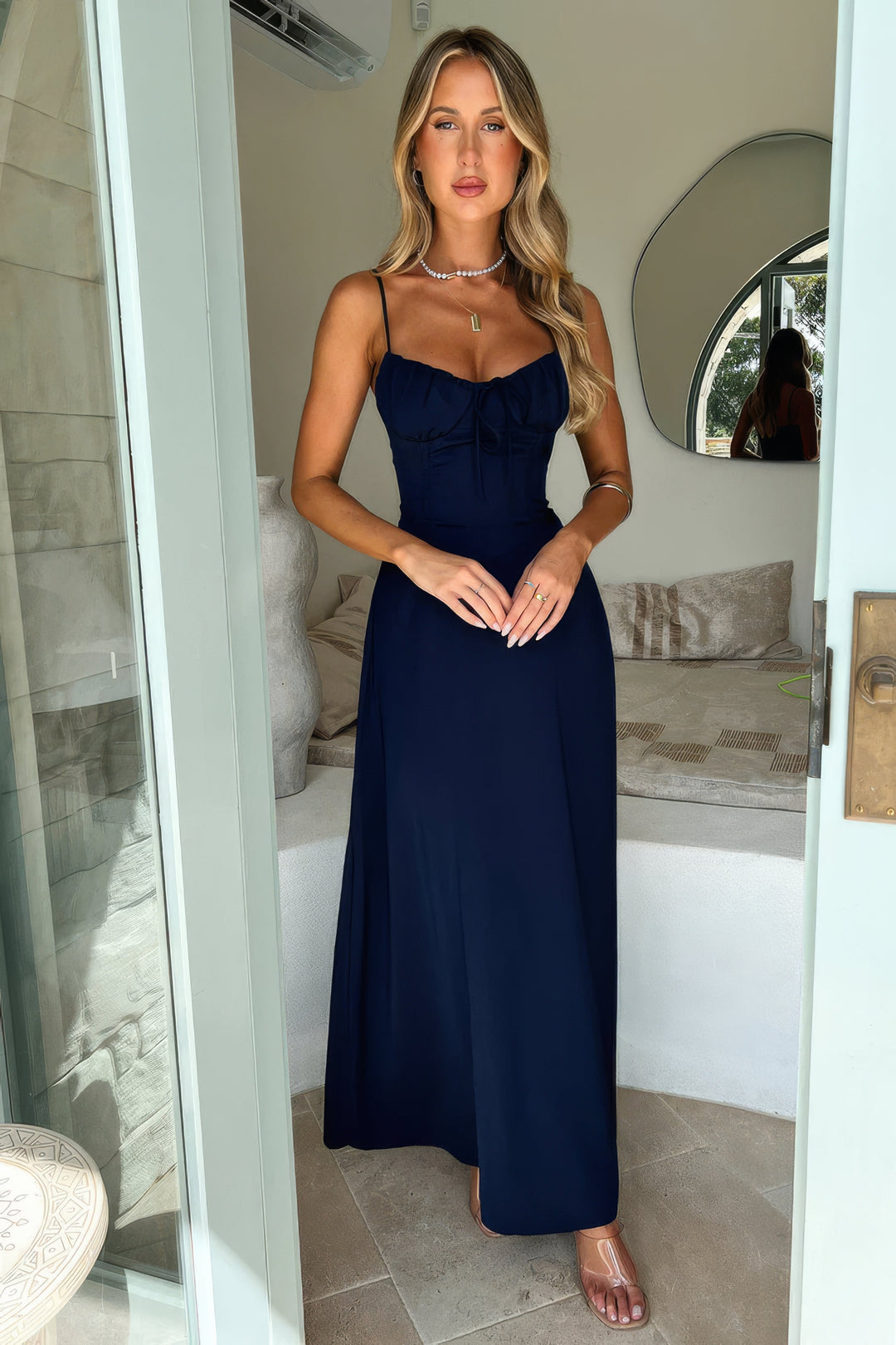 Fashionable sleeveless A-line maxi dress for women, offering effortless summer style.