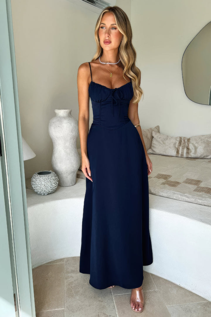 Casual tie-front sleeveless maxi dress, comfortable A-line silhouette for daily wear.