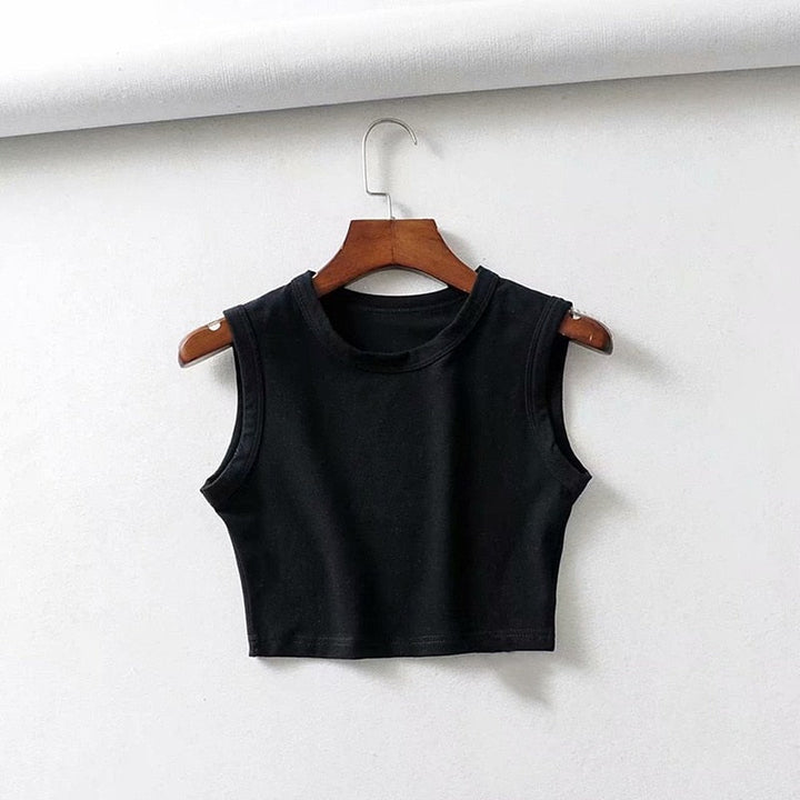 Versatile women's sleeveless crop top. Ideal for summer fashion, casual wear & everyday style.