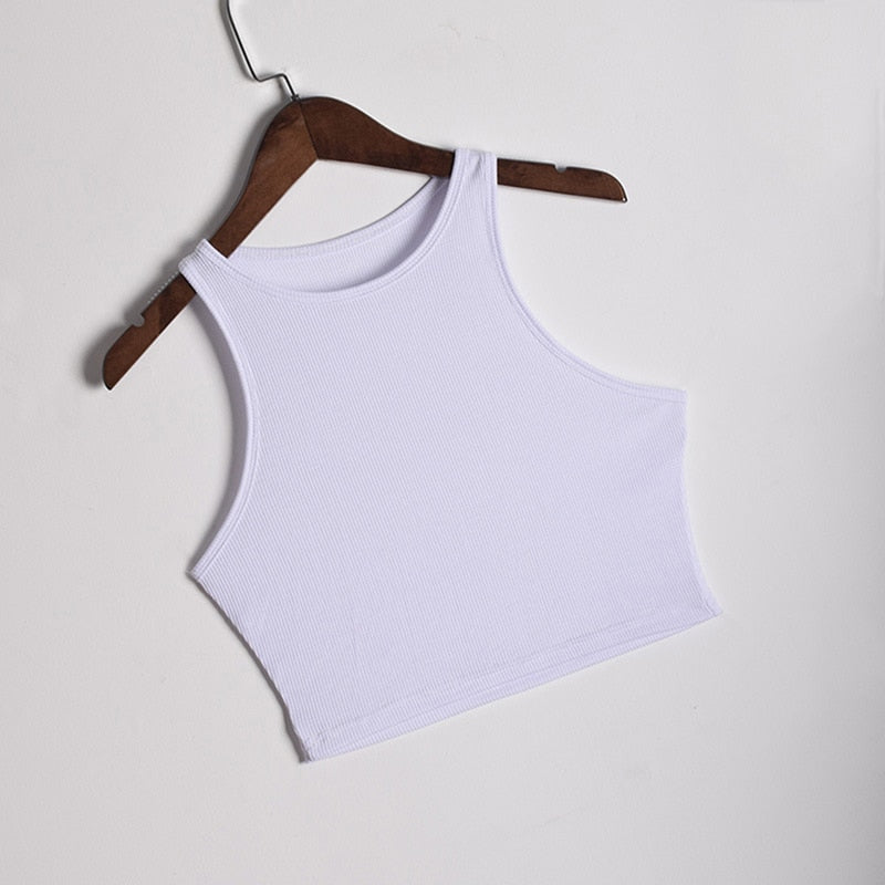 Trendy women's sleeveless crop top. Offers everyday comfort & modern summer fashion for women.