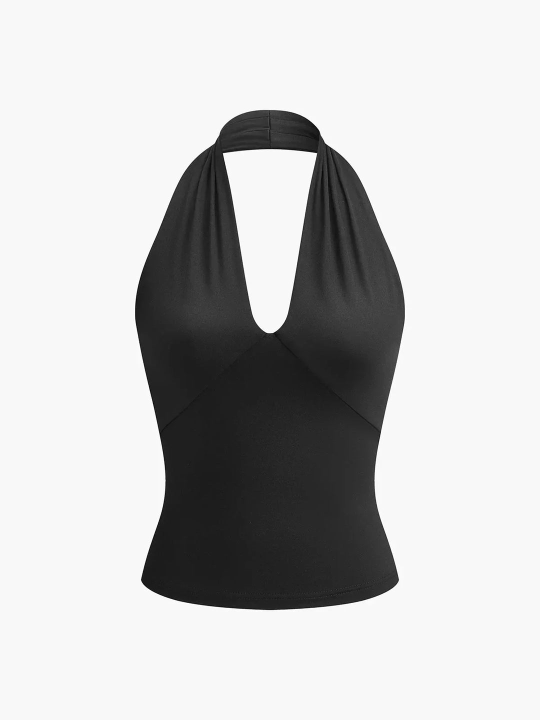 White women's V-neck halter top, sleeveless and chic for casual daily outfits.