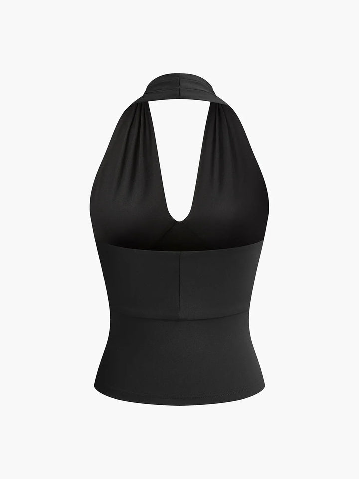 Chic women's sleeveless halter top, crossover V-neck, perfect for casual daily wear.